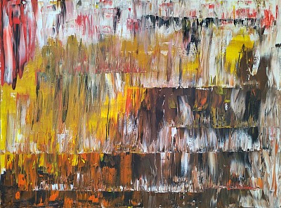 abstract in yellow brown and red . Peter Jackson abstract artist