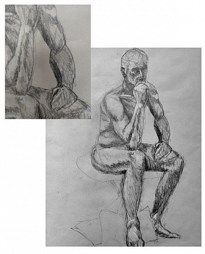 life drawing sketch of seated nude male figure by Peter Jackson abstract artist