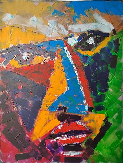 abstracted face in primary colours