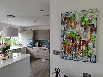 Three hills painting in clients kitchen