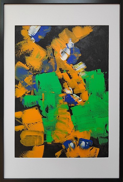 Abstract of yellow, green and blue on a black background