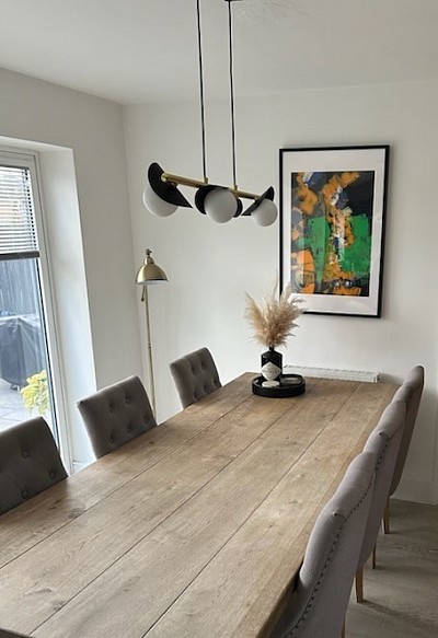 Abstract of green and yellow in clients dining room