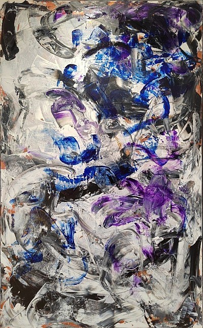 Abstract of black and white with indigo and violet