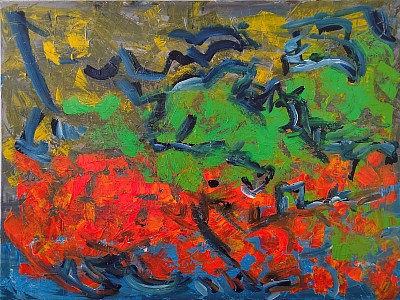 Abstract landscape in yellow, green and orange