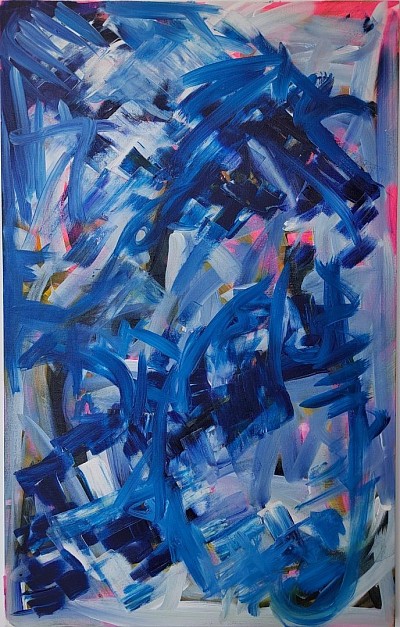 Abstract in blue with pinks