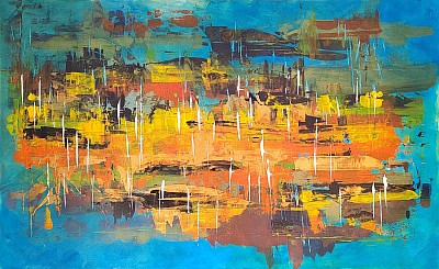 Abstract representing the view you see as your ferry arrives in port at night