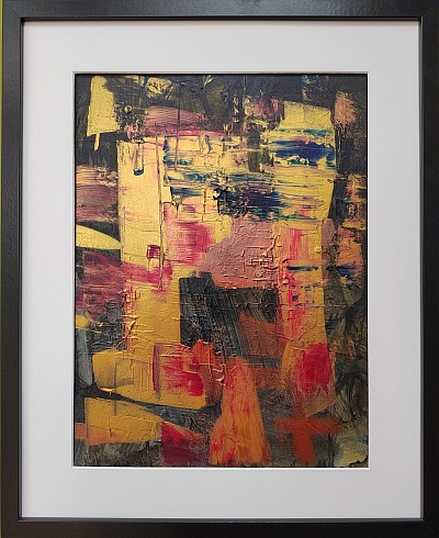 Abstract of Gold and Magenta suggesting a castle tower and moat